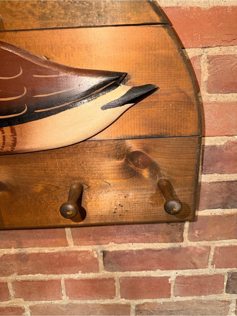 Rustic Wild Duck / Goose Wall Hook Hanging Rack in Brown and Yellow